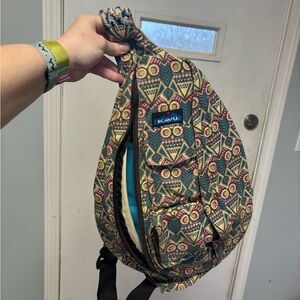 KAVU Geometric Patterned Sling Bag - Blue and Tan